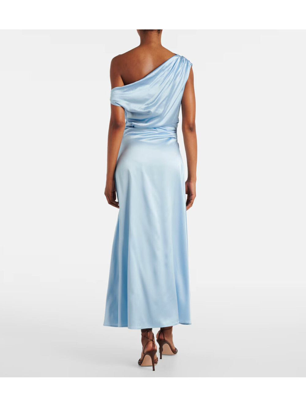 NWT STAUD Blue Satin Phare Stretch Designer Bridal Wedding Silk Midi Dress 8 - Picture 2 of 9